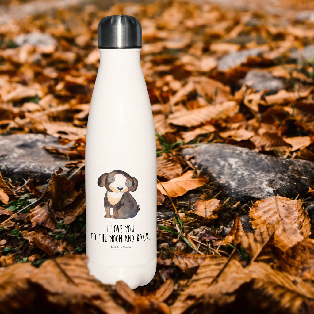 Thermosflasche Hund entspannt Isolierflasche, Thermoflasche, Trinkflasche, Thermos, Edelstahl, Hund, Hundemotiv, Haustier, Hunderasse, Tierliebhaber, Hundebesitzer, Sprüche, schwarzer Hund, Hundeliebe, Liebe, Hundeglück