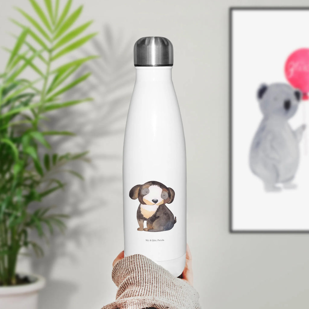 Thermosflasche Hund entspannt Isolierflasche, Thermoflasche, Trinkflasche, Thermos, Edelstahl, Hund, Hundemotiv, Haustier, Hunderasse, Tierliebhaber, Hundebesitzer, Sprüche, schwarzer Hund, Hundeliebe, Liebe, Hundeglück