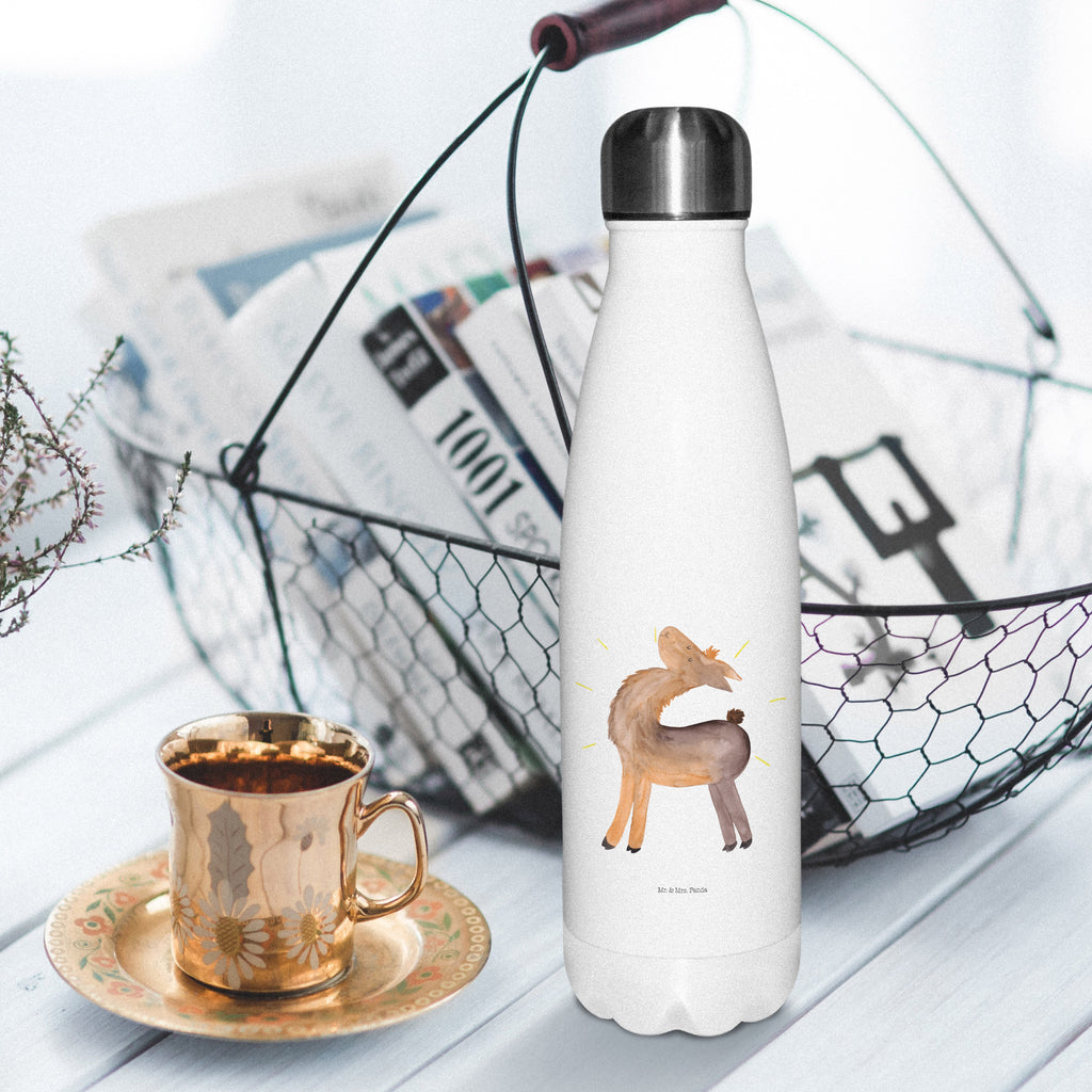 Thermosflasche Lama stolz Isolierflasche, Thermoflasche, Trinkflasche, Thermos, Edelstahl, Lama, Alpaka, Lamas, Außenseiter, Anders, Neustart, stolz, Hippie, Freundin, Freundinnen, beste Freundin, Kumpel, Familie, Family