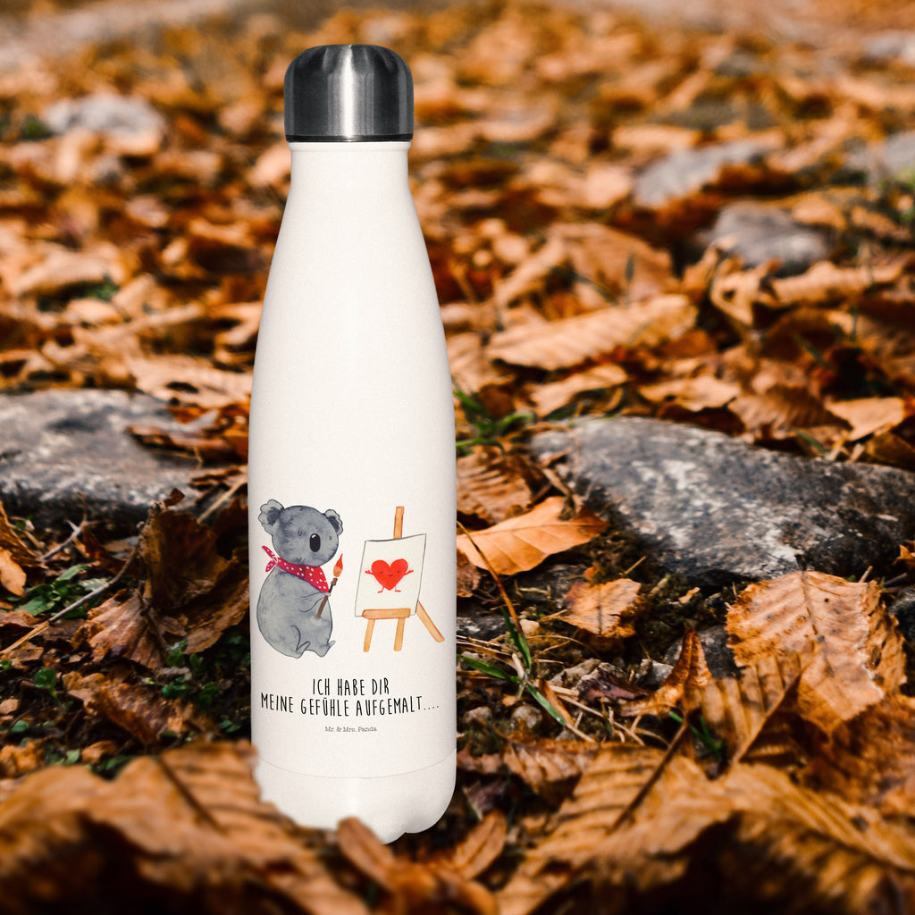 Thermosflasche Koala Künstler Isolierflasche, Thermoflasche, Trinkflasche, Thermos, Edelstahl, Koala, Koalabär, Liebe, Liebensbeweis, Liebesgeschenk, Gefühle, Künstler, zeichnen