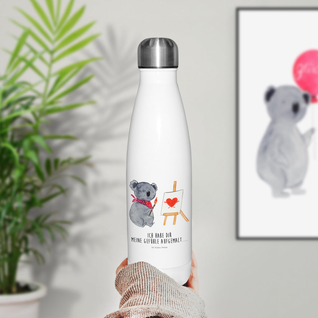 Thermosflasche Koala Künstler Isolierflasche, Thermoflasche, Trinkflasche, Thermos, Edelstahl, Koala, Koalabär, Liebe, Liebensbeweis, Liebesgeschenk, Gefühle, Künstler, zeichnen