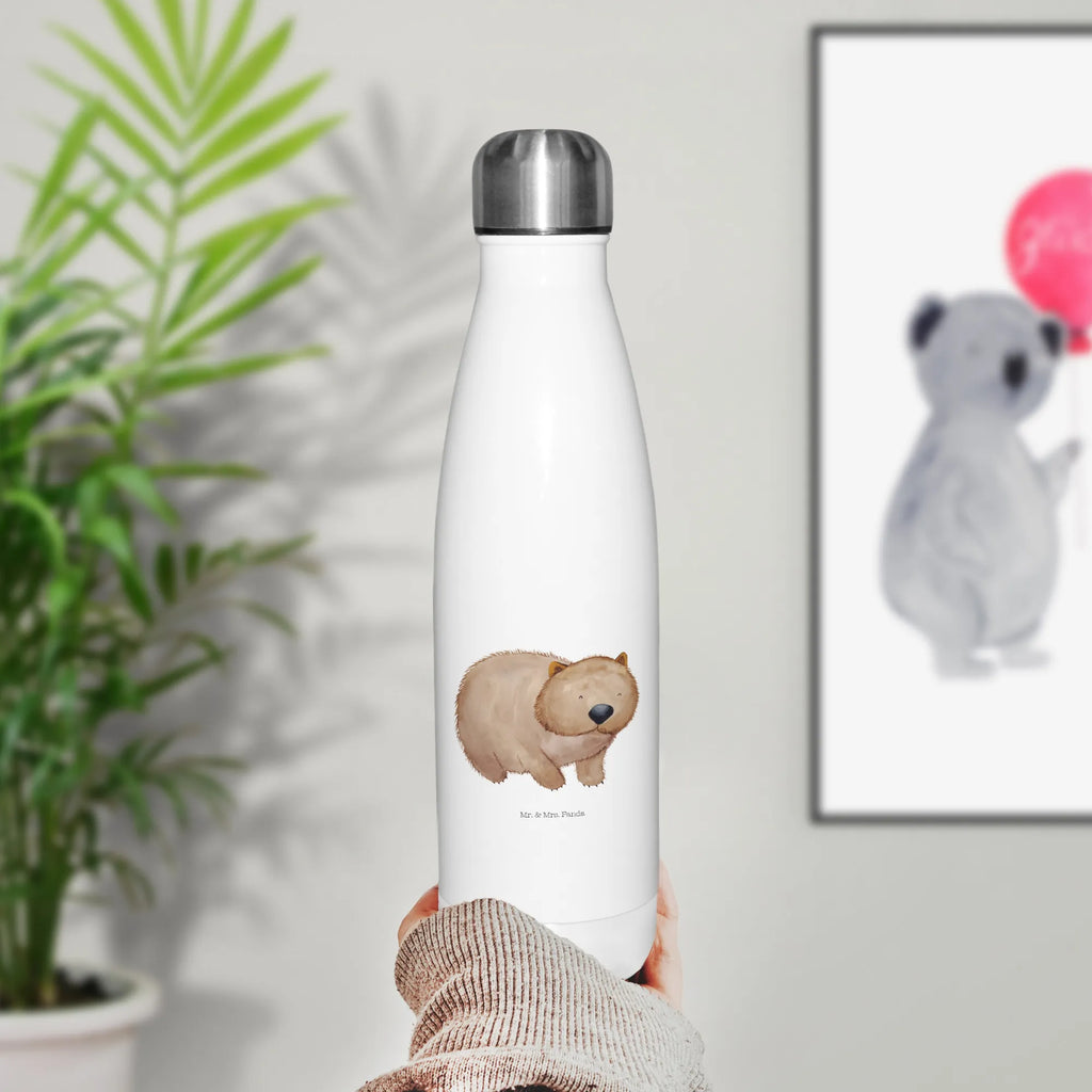 Thermosflasche Wombat Isolierflasche, Thermoflasche, Trinkflasche, Thermos, Edelstahl, Tiermotive, Gute Laune, lustige Sprüche, Tiere, Wombat, Das Leben ist schön, Motivation, Spruch, Australien