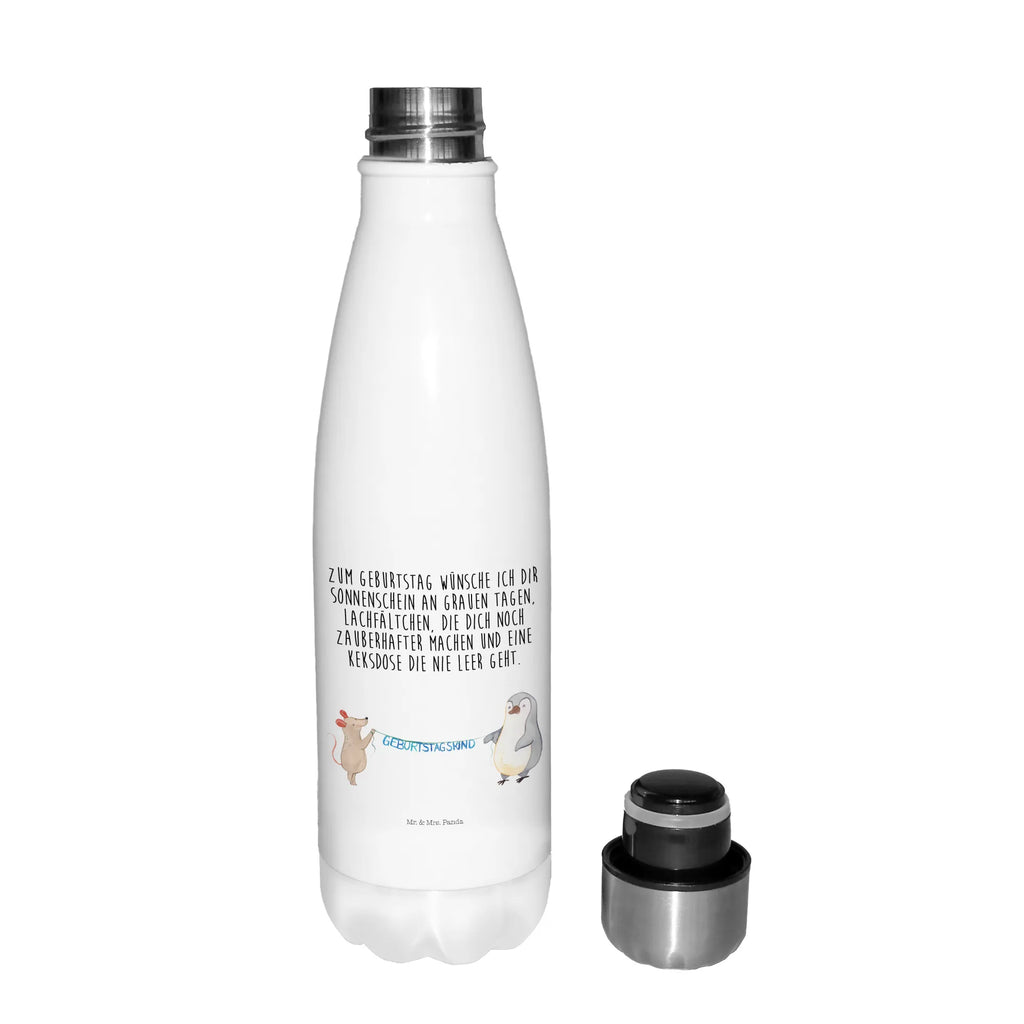 Thermosflasche Maus Pinguin Geburtstag Isolierflasche, Thermoflasche, Trinkflasche, Thermos, Edelstahl, Geburtstag, Geburtstagsgeschenk, Geschenk, Maus, Pinguin, Geburtstage, Happy Birthday, Geburtstagsfeier