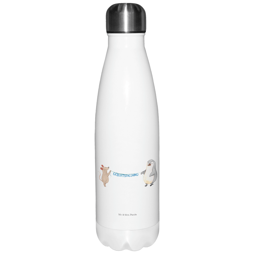 Thermosflasche Maus Pinguin Geburtstag Isolierflasche, Thermoflasche, Trinkflasche, Thermos, Edelstahl, Geburtstag, Geburtstagsgeschenk, Geschenk, Maus, Pinguin, Geburtstage, Happy Birthday, Geburtstagsfeier