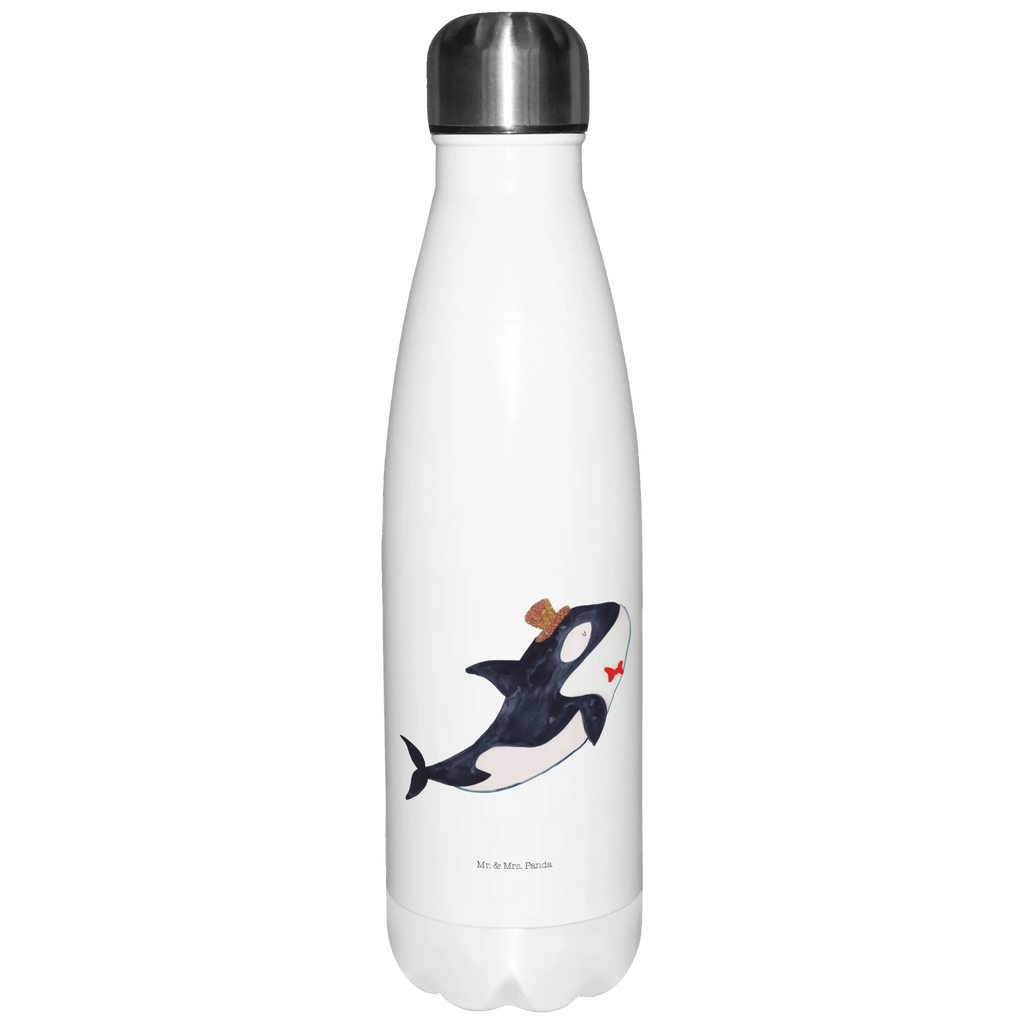 Thermosflasche Orca Zylinder Isolierflasche, Thermoflasche, Trinkflasche, Thermos, Edelstahl, Meerestiere, Meer, Urlaub, Narwal, Glitter, Konfetti, Glitzer, Geburtstag, Feier, Fete, Fest, Glückwunsch, Orca