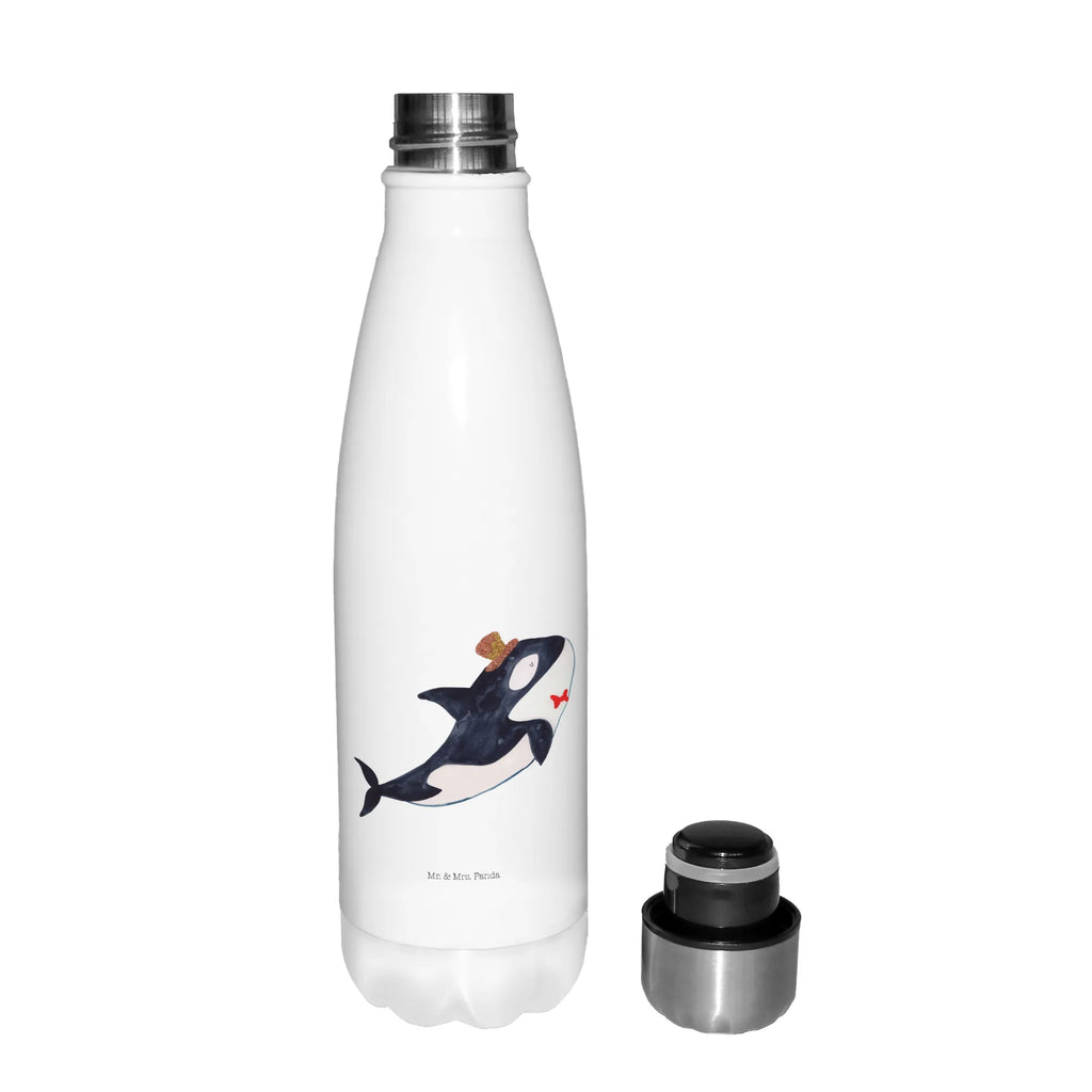 Thermosflasche Orca Zylinder Isolierflasche, Thermoflasche, Trinkflasche, Thermos, Edelstahl, Meerestiere, Meer, Urlaub, Narwal, Glitter, Konfetti, Glitzer, Geburtstag, Feier, Fete, Fest, Glückwunsch, Orca