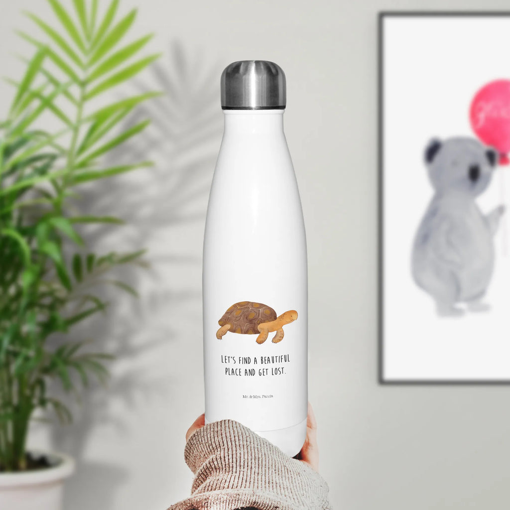 Thermosflasche Schildkröte marschiert Isolierflasche, Thermoflasche, Trinkflasche, Thermos, Edelstahl, Meerestiere, Meer, Urlaub, Schildkröte, Schildkröten, get lost, Abenteuer, Reiselust, Inspiration, Neustart, Motivation, Lieblingsmensch