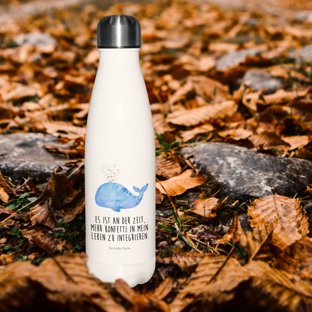 Thermosflasche Wal Konfetti Isolierflasche, Thermoflasche, Trinkflasche, Thermos, Edelstahl, Meerestiere, Meer, Urlaub, Wal, Konfetti, Wale, Motivation, Neuanfang, Trennung, Diät, Abnehmen, Neustart, Lebensabschnitt, Geburtstag