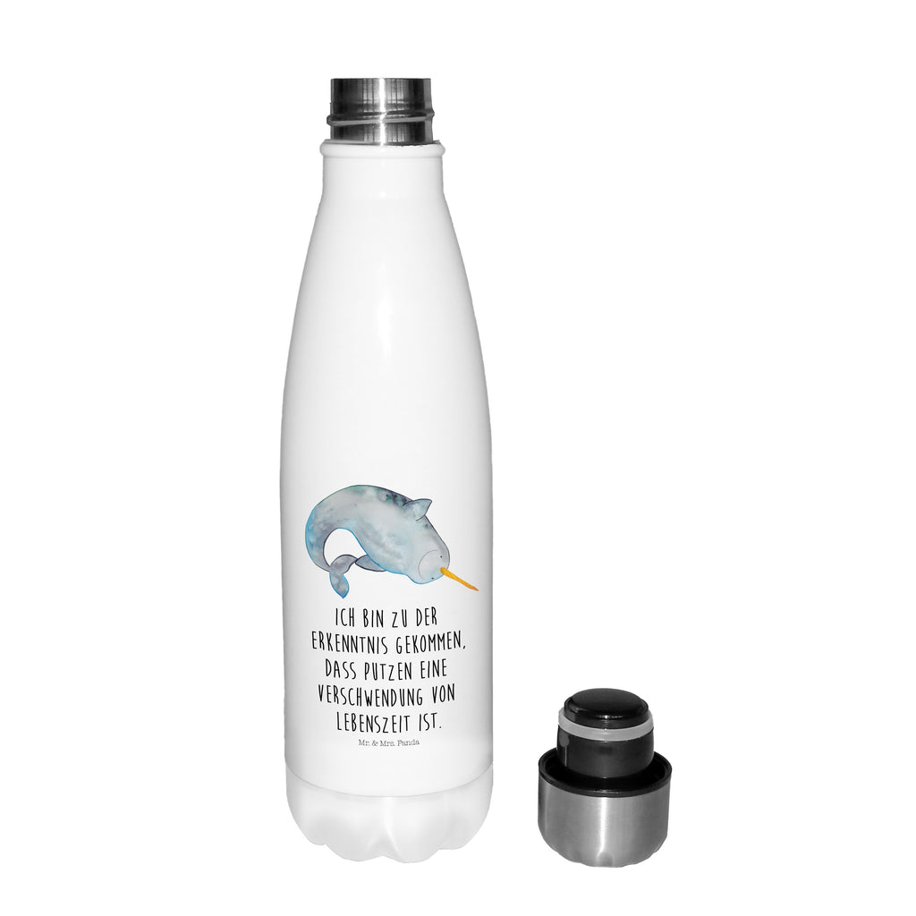 Thermosflasche Narwal Isolierflasche, Thermoflasche, Trinkflasche, Thermos, Edelstahl, Meerestiere, Meer, Urlaub, Narwal, Wal, Putzen, Hausfrau, Junggesellin, aufräumen, Kinderzimmer