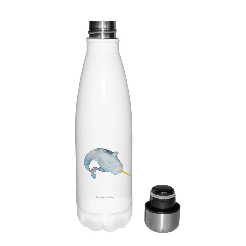 Thermosflasche Narwal Isolierflasche, Thermoflasche, Trinkflasche, Thermos, Edelstahl, Meerestiere, Meer, Urlaub, Narwal, Wal, Putzen, Hausfrau, Junggesellin, aufräumen, Kinderzimmer