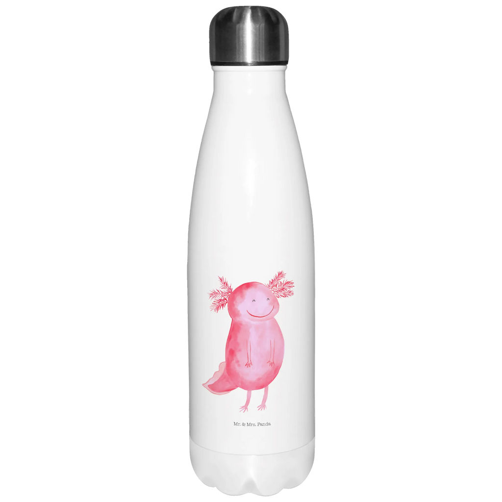 Thermosflasche Axolotl glücklich Isolierflasche, Thermoflasche, Trinkflasche, Thermos, Edelstahl, Axolotl, Molch, Axolot, Schwanzlurch, Lurch, Lurche, Motivation, gute Laune