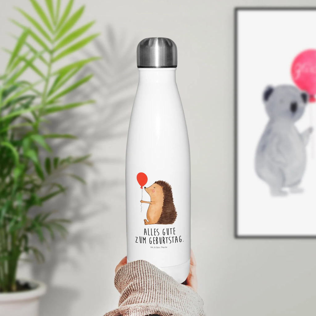 Thermosflasche Igel mit Luftballon Isolierflasche, Thermoflasche, Trinkflasche, Thermos, Edelstahl, Tiermotive, Gute Laune, lustige Sprüche, Tiere, Igel, Geburtstag, Herzlichen Glückwunsch, Glückwunsch, Geburtstagskind, Ballon, Happy Birthday