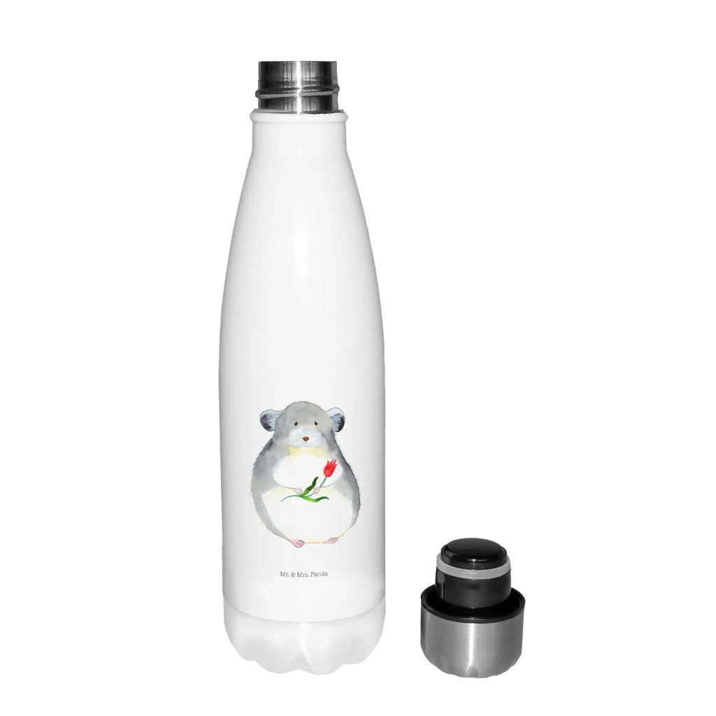 Thermosflasche Chinchilla mit Blume Isolierflasche, Thermoflasche, Trinkflasche, Thermos, Edelstahl, Tiermotive, Gute Laune, lustige Sprüche, Tiere, Chinchilla, Chinchillas, Liebeskummer, Kummer, Depressionen, traurig sein, Chaos, Glücklichsein, Büro, Büroalltag