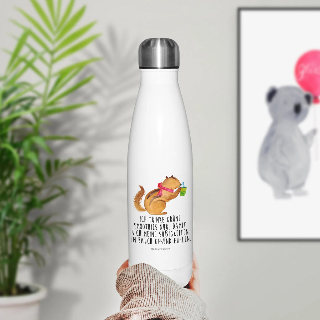 Thermosflasche Eichhörnchen Smoothie Isolierflasche, Thermoflasche, Trinkflasche, Thermos, Edelstahl, Tiermotive, Gute Laune, lustige Sprüche, Tiere, Green Smoothies, Diät, Abnehmen, Streifenhörnchen, Eichhörnchen