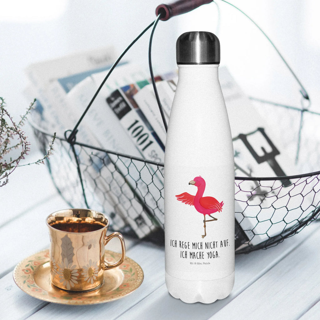 Thermosflasche Flamingo Yoga Isolierflasche, Thermoflasche, Trinkflasche, Thermos, Edelstahl, Flamingo, Vogel, Yoga, Namaste, Achtsamkeit, Yoga-Übung, Entspannung, Ärger, Aufregen, Tiefenentspannung