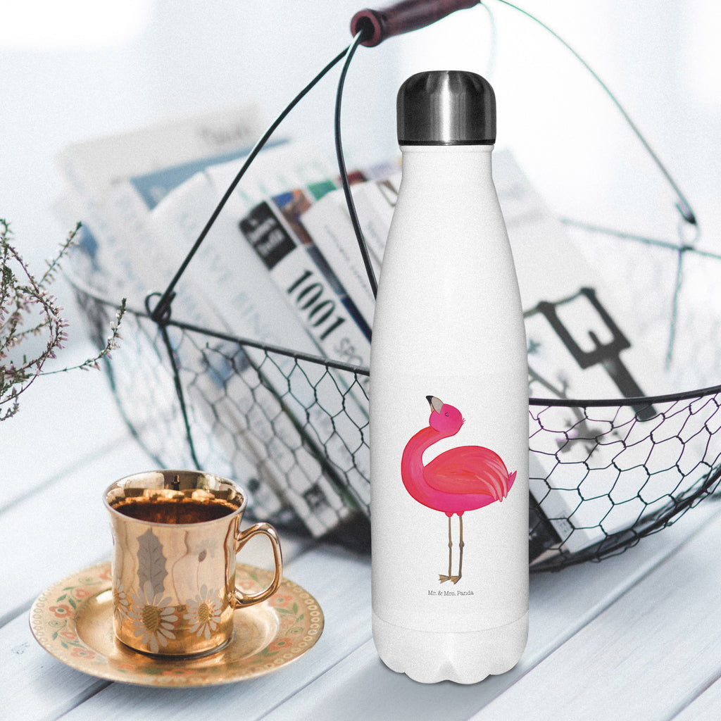 Thermosflasche Flamingo stolz Isolierflasche, Thermoflasche, Trinkflasche, Thermos, Edelstahl, Flamingo, stolz, Freude, Selbstliebe, Selbstakzeptanz, Freundin, beste Freundin, Tochter, Mama, Schwester