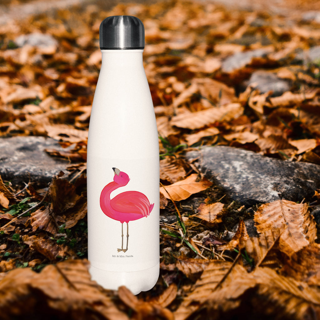 Thermosflasche Flamingo stolz Isolierflasche, Thermoflasche, Trinkflasche, Thermos, Edelstahl, Flamingo, stolz, Freude, Selbstliebe, Selbstakzeptanz, Freundin, beste Freundin, Tochter, Mama, Schwester