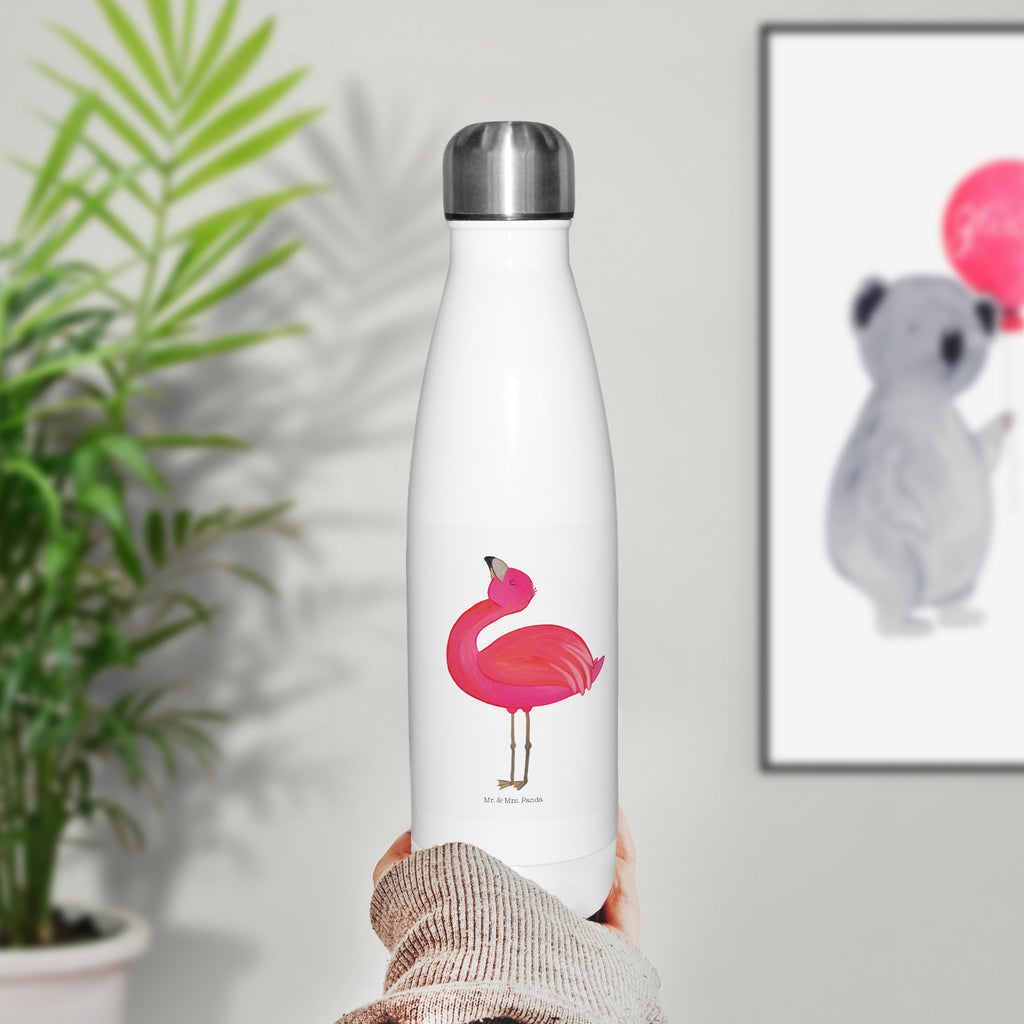 Thermosflasche Flamingo stolz Isolierflasche, Thermoflasche, Trinkflasche, Thermos, Edelstahl, Flamingo, stolz, Freude, Selbstliebe, Selbstakzeptanz, Freundin, beste Freundin, Tochter, Mama, Schwester