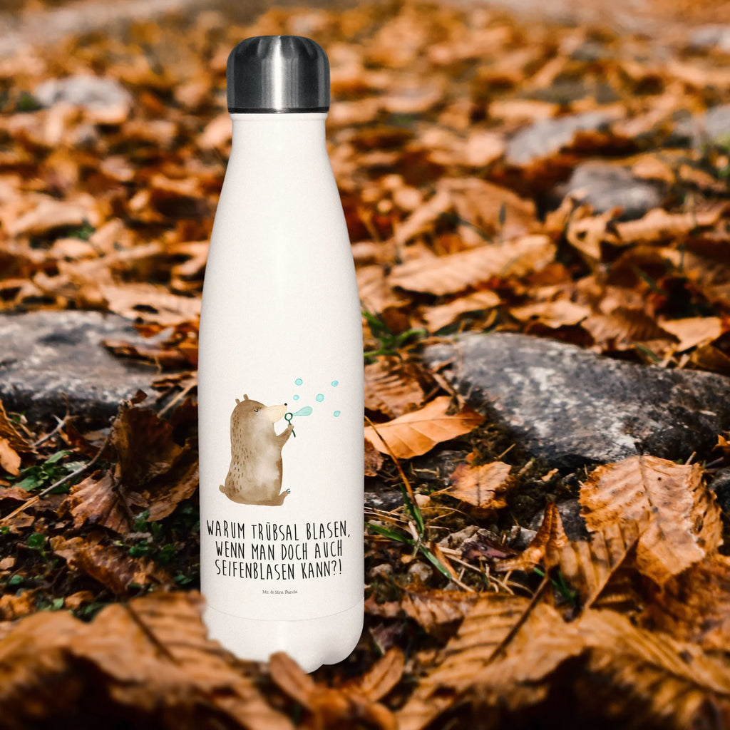 Thermosflasche Bär Seifenblasen Isolierflasche, Thermoflasche, Trinkflasche, Thermos, Edelstahl, Bär, Teddy, Teddybär, Seifenblasen Bär Lustig Sein Glücklich Traurig Happy