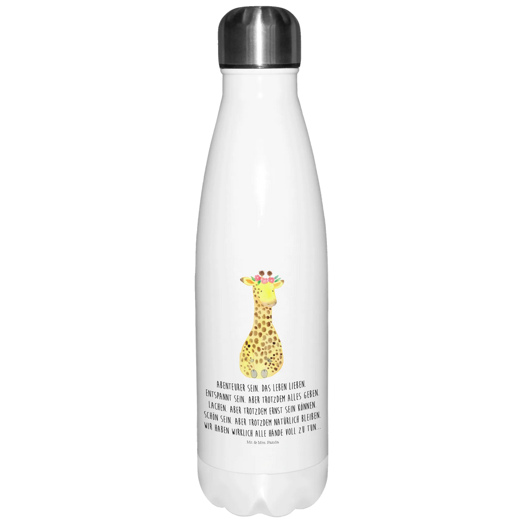 Thermosflasche Giraffe Blumenkranz Isolierflasche, Thermoflasche, Trinkflasche, Thermos, Edelstahl, Afrika, Wildtiere, Giraffe, Blumenkranz, Abenteurer, Selbstliebe, Freundin