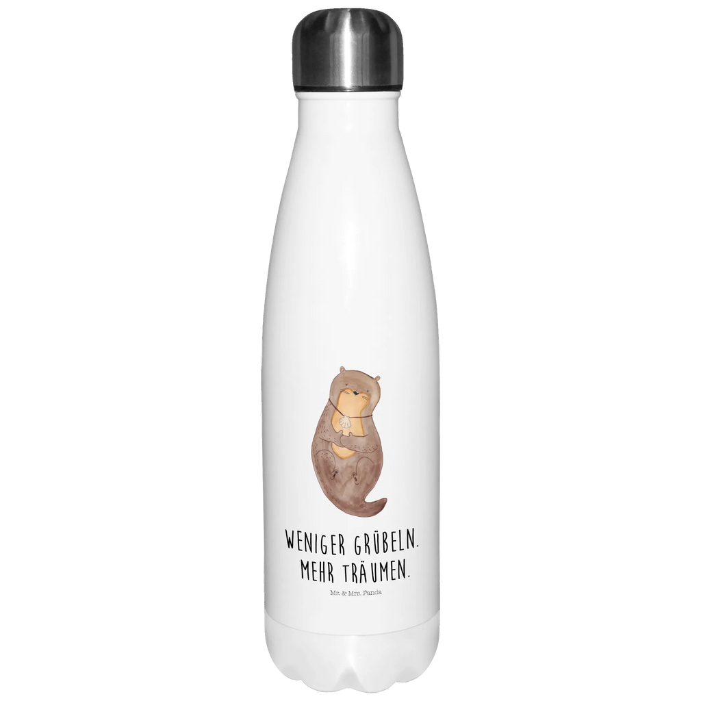 Thermosflasche Otter mit Muschelmedaillon Isolierflasche, Thermoflasche, Trinkflasche, Thermos, Edelstahl, Otter, Fischotter, Seeotter, Otterliebe, grübeln, träumen, Motivation, Tagträumen, Büro