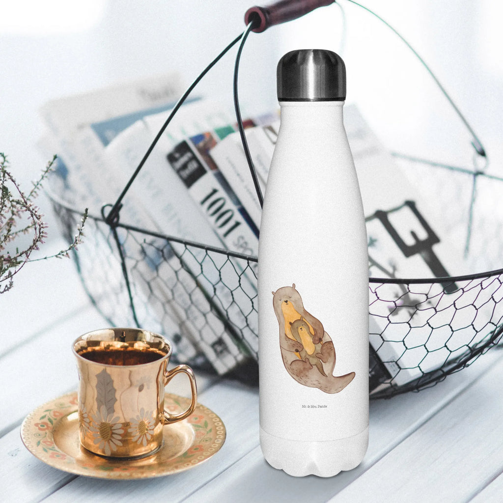 Thermosflasche Otter mit Kind Isolierflasche, Thermoflasche, Trinkflasche, Thermos, Edelstahl, Otter, Fischotter, Seeotter, Otter Seeotter See Otter