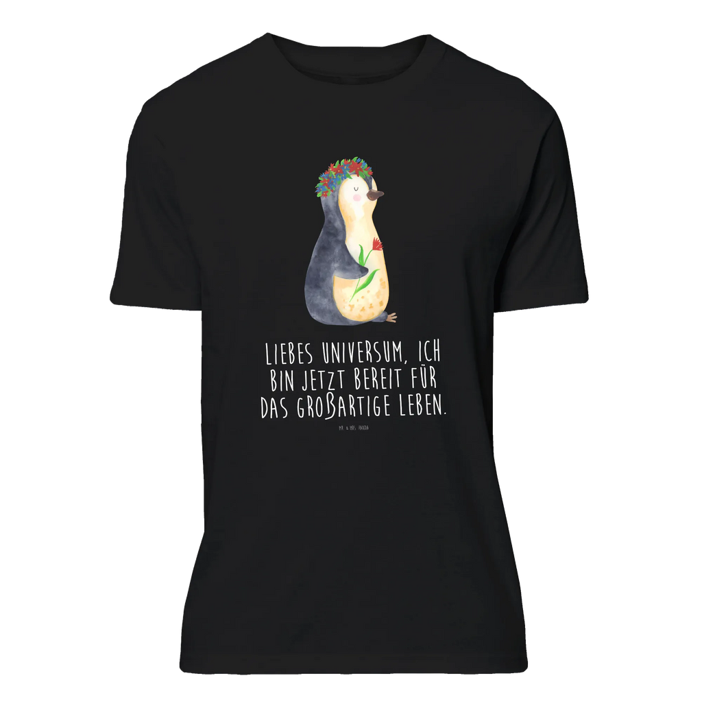 T-Shirt Standard Pinguin Blumenkranz T-Shirt, Shirt, Tshirt, Lustiges T-Shirt, T-Shirt mit Spruch, Party, Junggesellenabschied, Jubiläum, Geburstag, Herrn, Damen, Männer, Frauen, Schlafshirt, Nachthemd, Sprüche, Pinguin, Pinguine, Blumenkranz, Universum, Leben, Wünsche, Ziele, Lebensziele, Motivation, Lebenslust, Liebeskummer, Geschenkidee