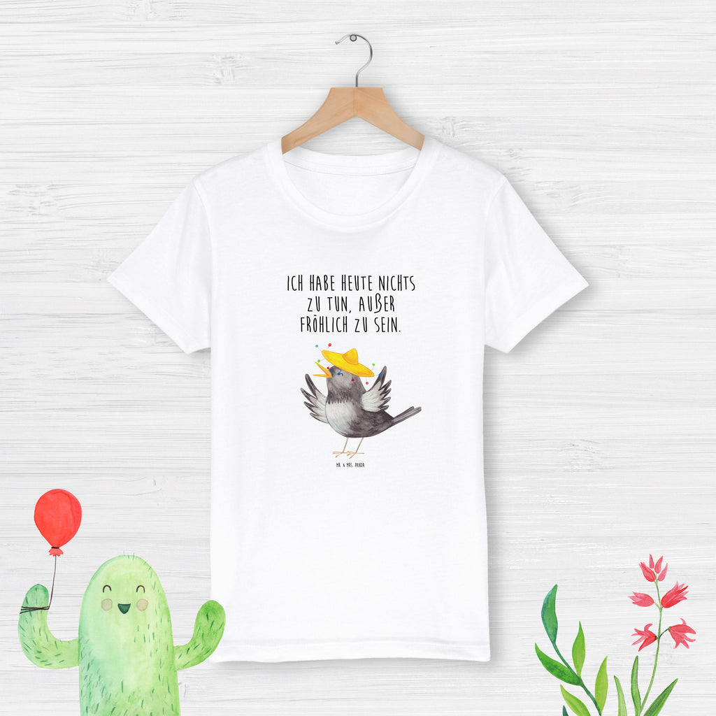 Organic Kinder T-Shirt Rabe Sombrero Kinder T-Shirt, Kinder T-Shirt Mädchen, Kinder T-Shirt Jungen, Tiermotive, Gute Laune, lustige Sprüche, Tiere, Rabe, Vogel, Vögel, Spruch positiv, fröhlich sein, glücklich sein, Glück Spruch, froh, Elster, Motivation