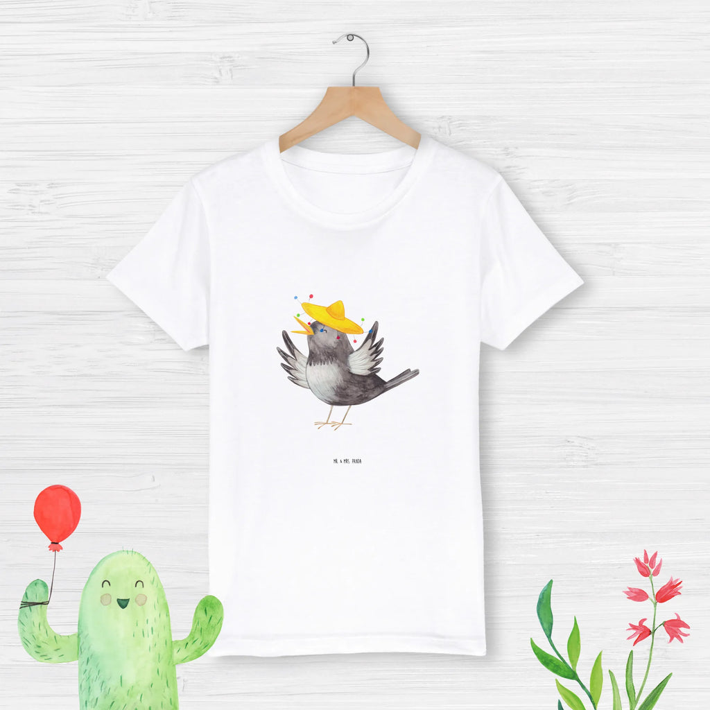 Organic Kinder T-Shirt Rabe Sombrero Kinder T-Shirt, Kinder T-Shirt Mädchen, Kinder T-Shirt Jungen, Tiermotive, Gute Laune, lustige Sprüche, Tiere, Rabe, Vogel, Vögel, Spruch positiv, fröhlich sein, glücklich sein, Glück Spruch, froh, Elster, Motivation