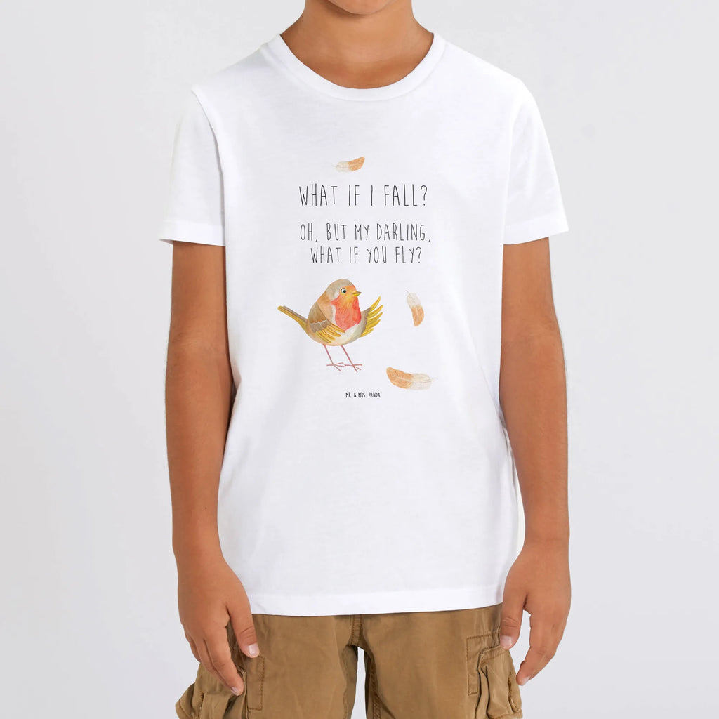 Organic Kinder T-Shirt Rotkehlchen Federn Kinder T-Shirt, Kinder T-Shirt Mädchen, Kinder T-Shirt Jungen, Tiermotive, Gute Laune, lustige Sprüche, Tiere, What if i fall, Rotkehlchen, Spruch Motivation, Spruch Mut, Vogel, Motivation Sprüche, Motivationsbilder, fliegen