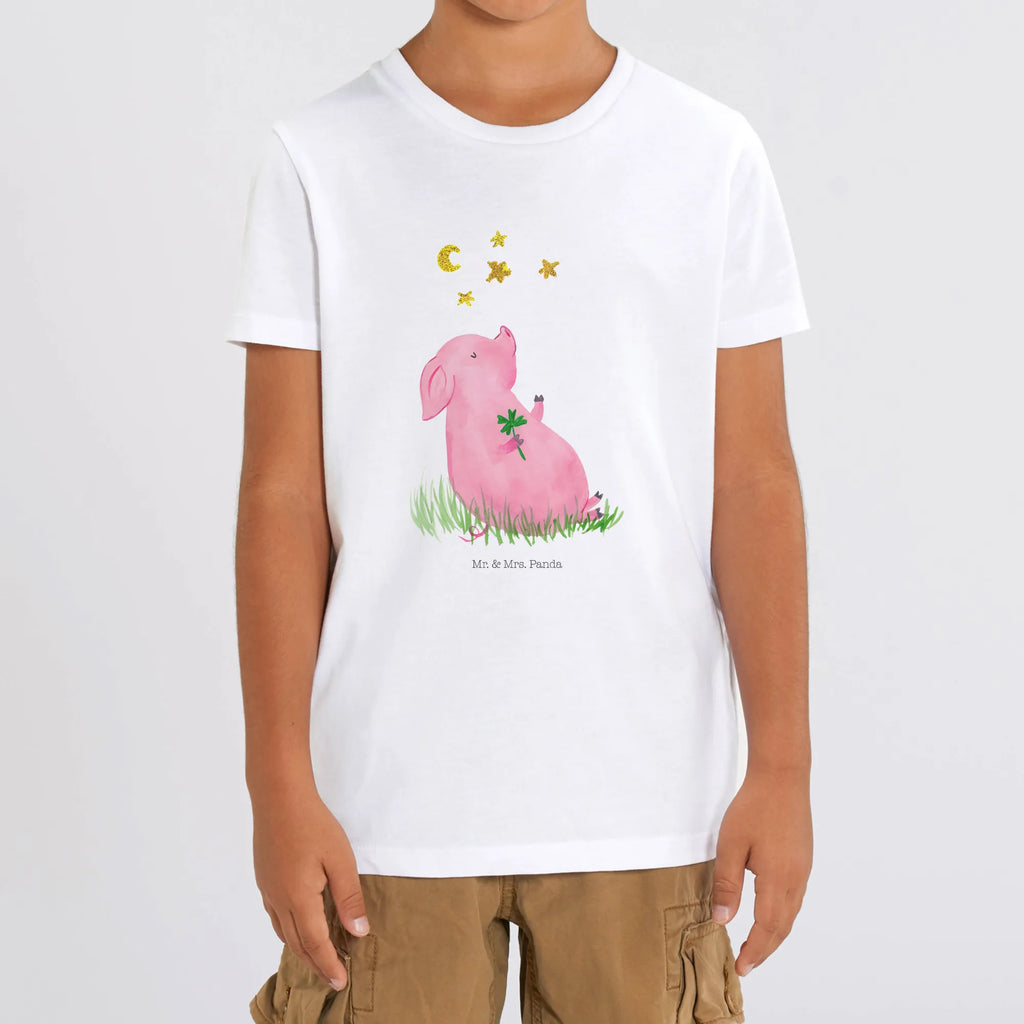 Organic Kinder T-Shirt Schwein Glück Kinder T-Shirt, Kinder T-Shirt Mädchen, Kinder T-Shirt Jungen, Tiermotive, Gute Laune, lustige Sprüche, Tiere, Glücksschwein. Glück, Schwein, Schweinchen, Sterne, Sernchen, Ziele, Träume, Motivation, Glücksbringer