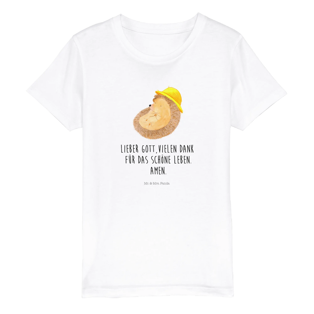 Organic Kinder T-Shirt Igel Beten Kinder T-Shirt, Kinder T-Shirt Mädchen, Kinder T-Shirt Jungen, Tiermotive, Gute Laune, lustige Sprüche, Tiere, Igel, Igel mit Hut, Sonnenhut, Gott, Amen, beten, Leben, Dankbarkeit, Dankbar sein, dankbar, genießen