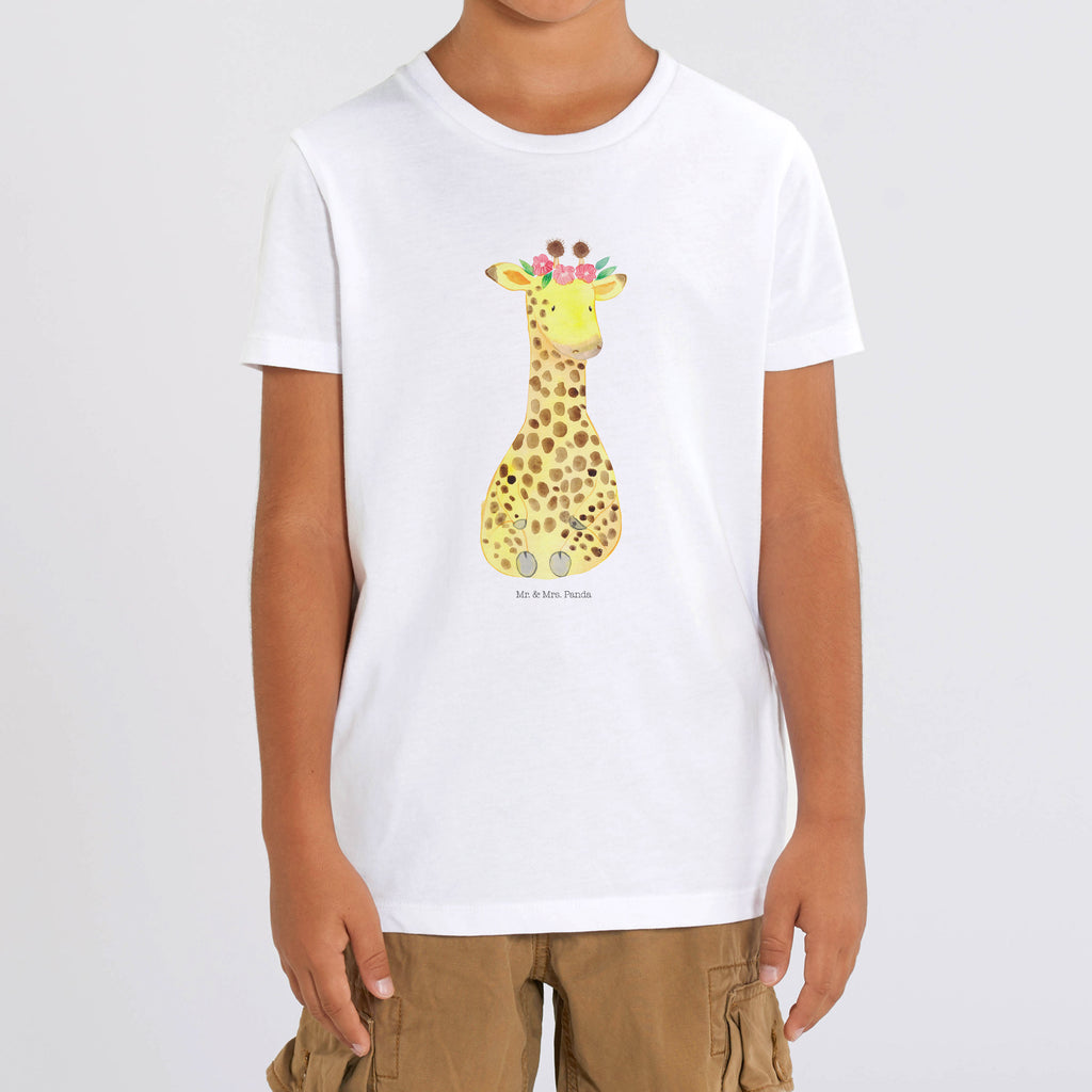 Organic Kinder T-Shirt Giraffe Blumenkranz Kinder T-Shirt, Kinder T-Shirt Mädchen, Kinder T-Shirt Jungen, Afrika, Wildtiere, Giraffe, Blumenkranz, Abenteurer, Selbstliebe, Freundin