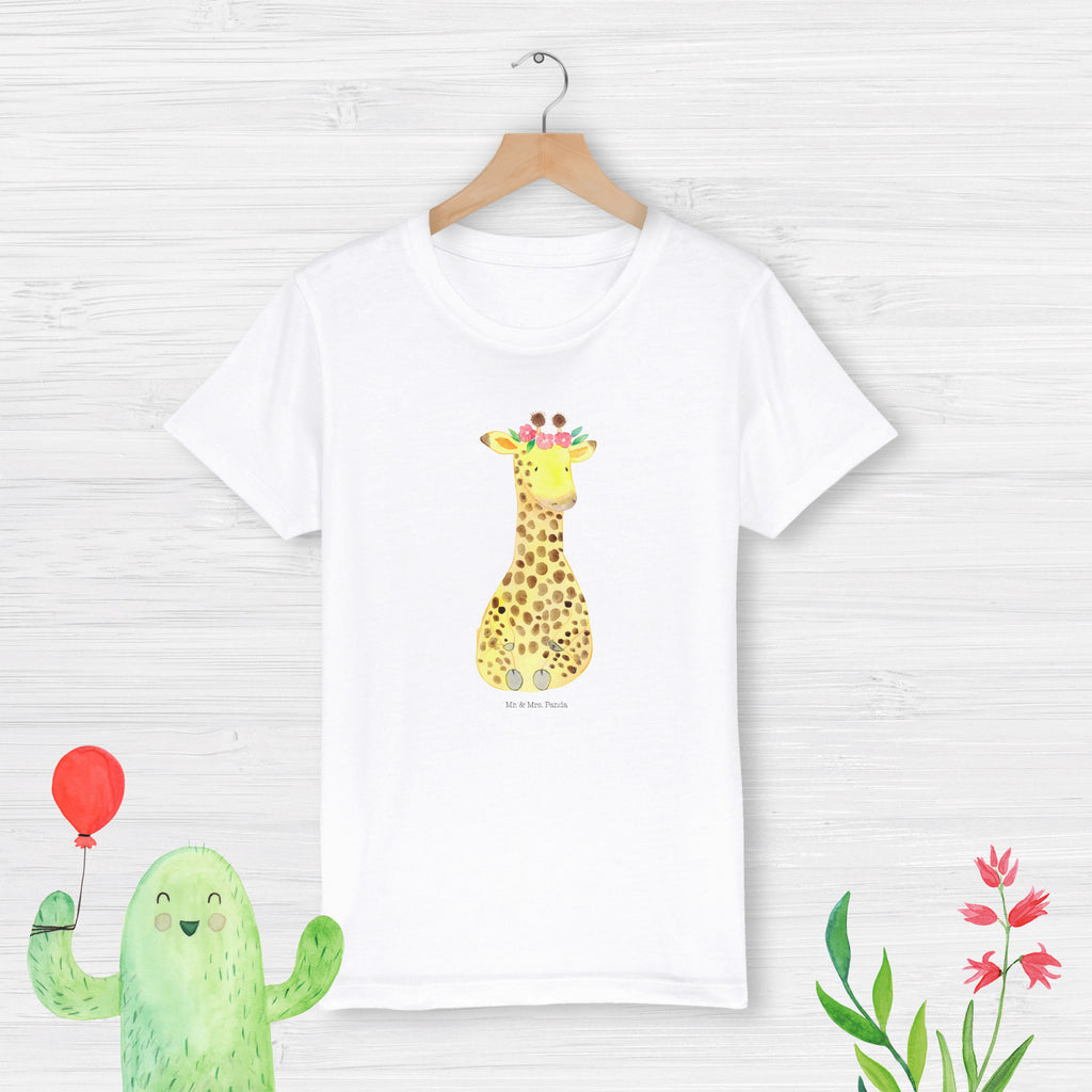 Organic Kinder T-Shirt Giraffe Blumenkranz Kinder T-Shirt, Kinder T-Shirt Mädchen, Kinder T-Shirt Jungen, Afrika, Wildtiere, Giraffe, Blumenkranz, Abenteurer, Selbstliebe, Freundin