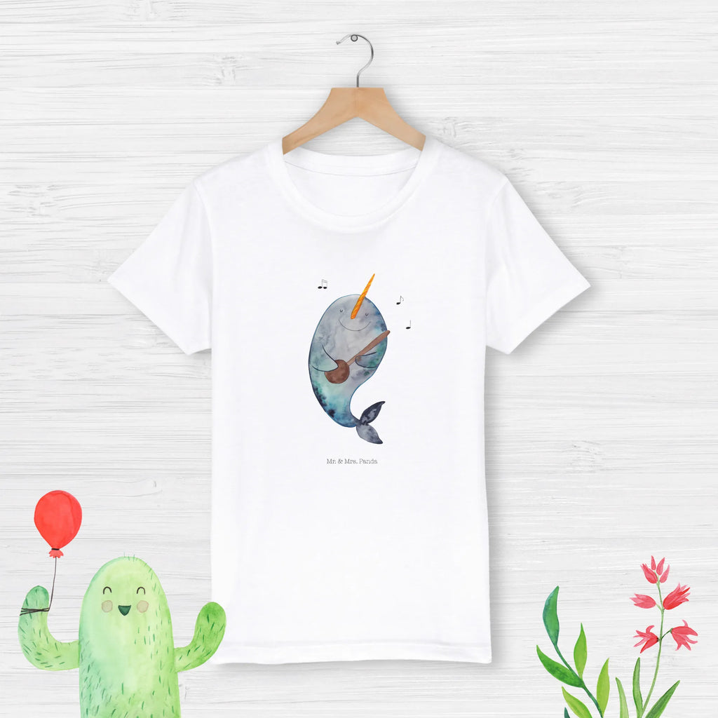 Organic Kinder T-Shirt Narwal Gitarre Kinder T-Shirt, Kinder T-Shirt Mädchen, Kinder T-Shirt Jungen, Meerestiere, Meer, Urlaub, Narwal, Wal, Tanzen, Probleme, Problemlösung, Frust, Gespräche, Gitarre