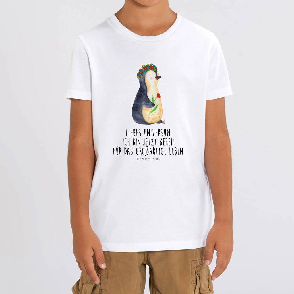 Organic Kinder T-Shirt Pinguin Blumen Kinder T-Shirt, Kinder T-Shirt Mädchen, Kinder T-Shirt Jungen, Pinguin, Pinguine, Blumenkranz, Universum, Leben, Wünsche, Ziele, Lebensziele, Motivation, Lebenslust, Liebeskummer, Geschenkidee