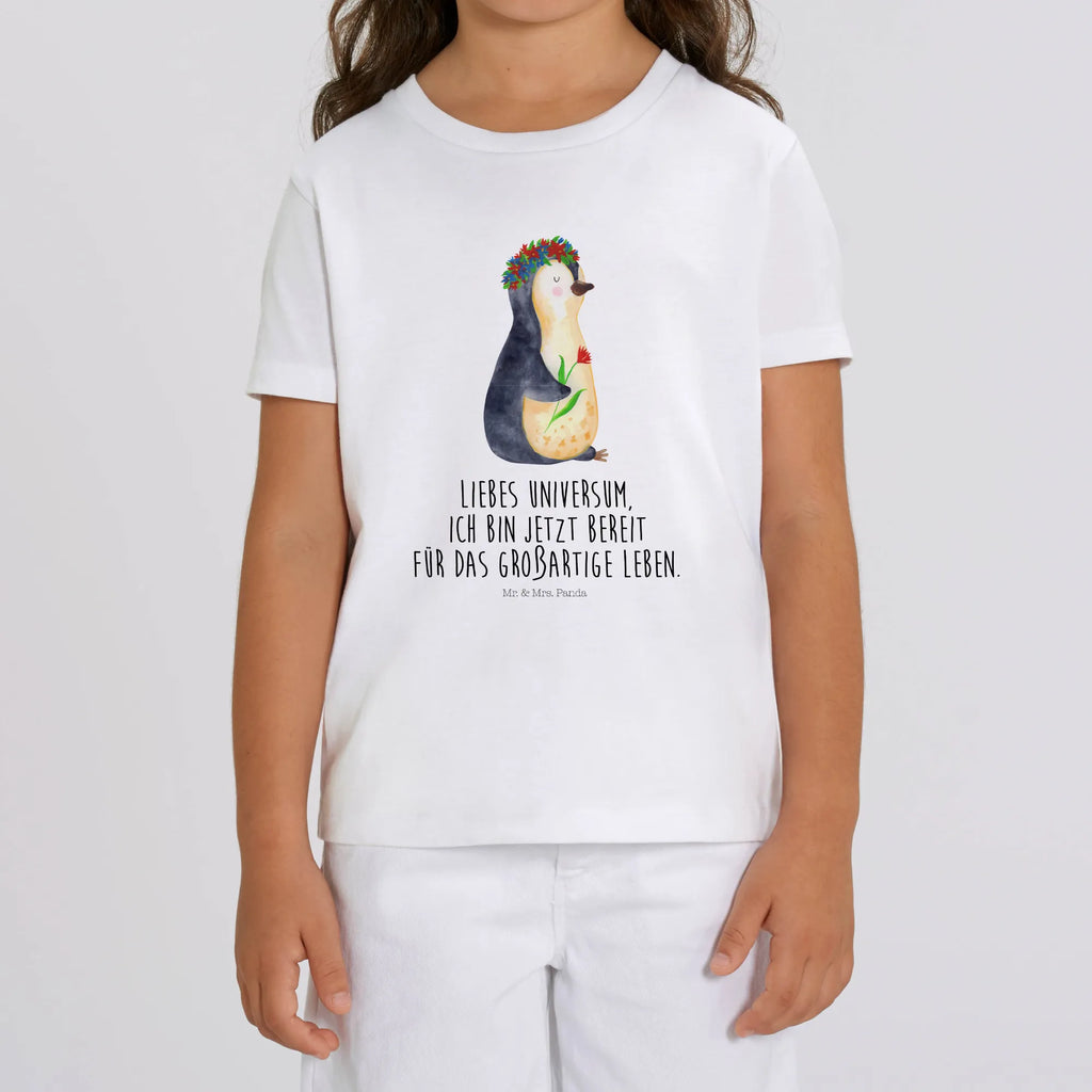 Organic Kinder T-Shirt Pinguin Blumen Kinder T-Shirt, Kinder T-Shirt Mädchen, Kinder T-Shirt Jungen, Pinguin, Pinguine, Blumenkranz, Universum, Leben, Wünsche, Ziele, Lebensziele, Motivation, Lebenslust, Liebeskummer, Geschenkidee