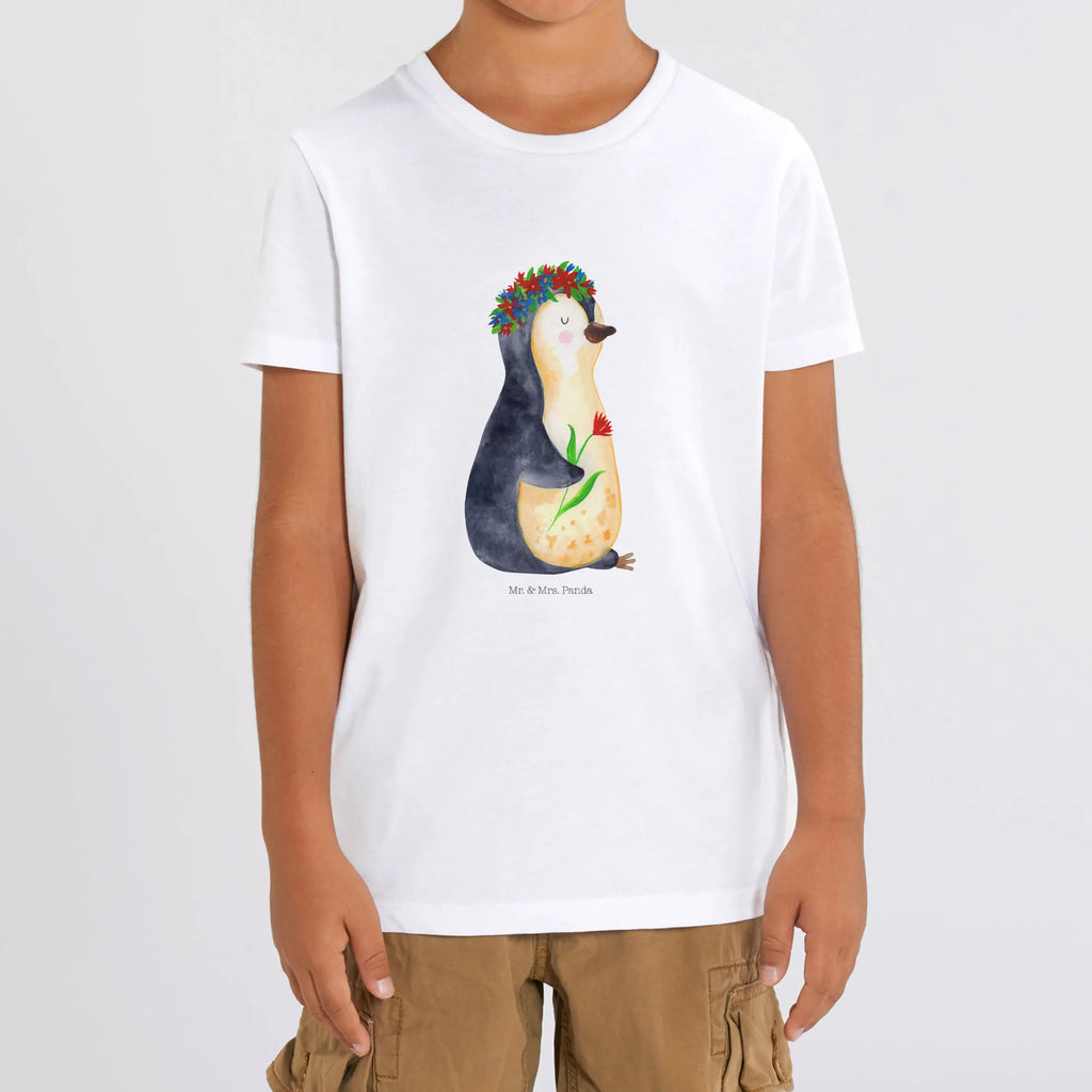 Organic Kinder T-Shirt Pinguin Blumen Kinder T-Shirt, Kinder T-Shirt Mädchen, Kinder T-Shirt Jungen, Pinguin, Pinguine, Blumenkranz, Universum, Leben, Wünsche, Ziele, Lebensziele, Motivation, Lebenslust, Liebeskummer, Geschenkidee