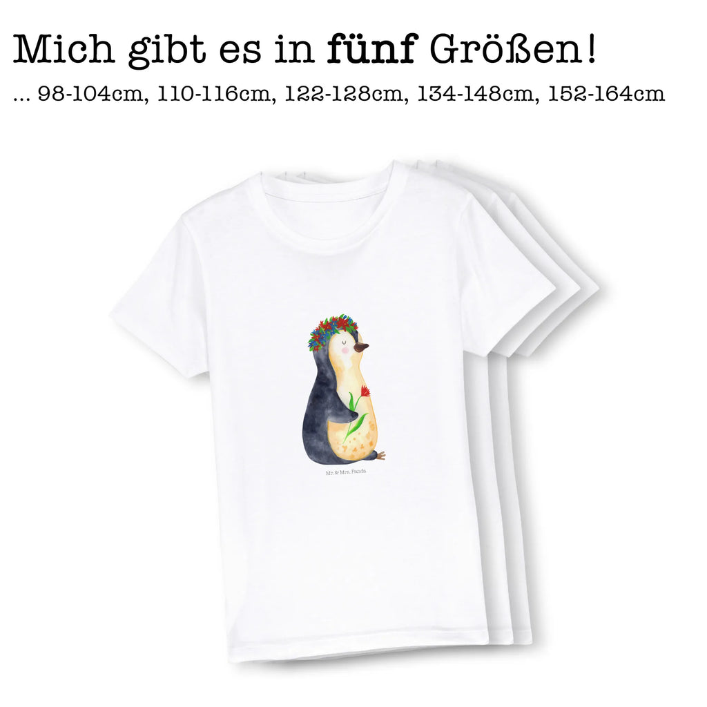 Organic Kinder T-Shirt Pinguin Blumen Kinder T-Shirt, Kinder T-Shirt Mädchen, Kinder T-Shirt Jungen, Pinguin, Pinguine, Blumenkranz, Universum, Leben, Wünsche, Ziele, Lebensziele, Motivation, Lebenslust, Liebeskummer, Geschenkidee