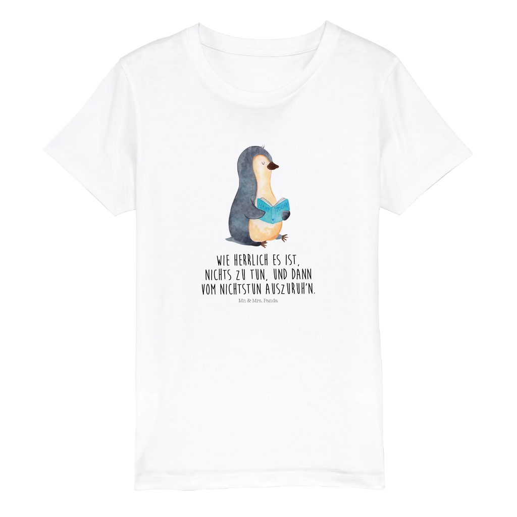 Organic Kinder T-Shirt Pinguin Buch Kinder T-Shirt, Kinder T-Shirt Mädchen, Kinder T-Shirt Jungen, Pinguin, Pinguine, Buch, Lesen, Bücherwurm, Nichtstun, Faulenzen, Ferien, Urlaub, Freizeit