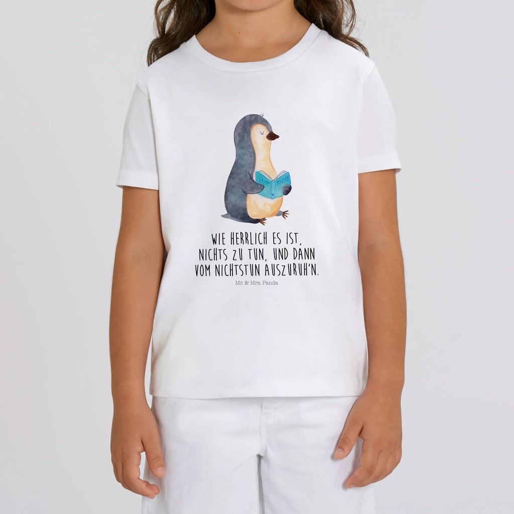 Organic Kinder T-Shirt Pinguin Buch Kinder T-Shirt, Kinder T-Shirt Mädchen, Kinder T-Shirt Jungen, Pinguin, Pinguine, Buch, Lesen, Bücherwurm, Nichtstun, Faulenzen, Ferien, Urlaub, Freizeit