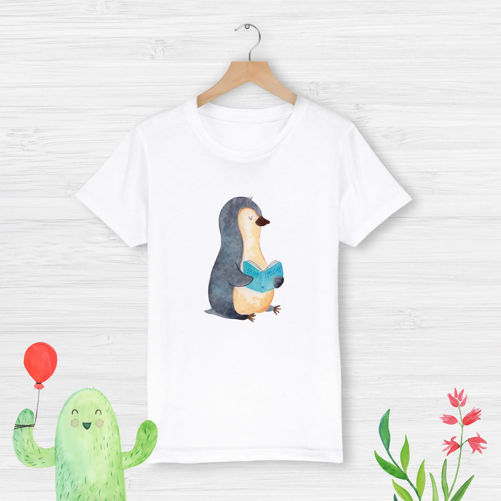 Organic Kinder T-Shirt Pinguin Buch Kinder T-Shirt, Kinder T-Shirt Mädchen, Kinder T-Shirt Jungen, Pinguin, Pinguine, Buch, Lesen, Bücherwurm, Nichtstun, Faulenzen, Ferien, Urlaub, Freizeit