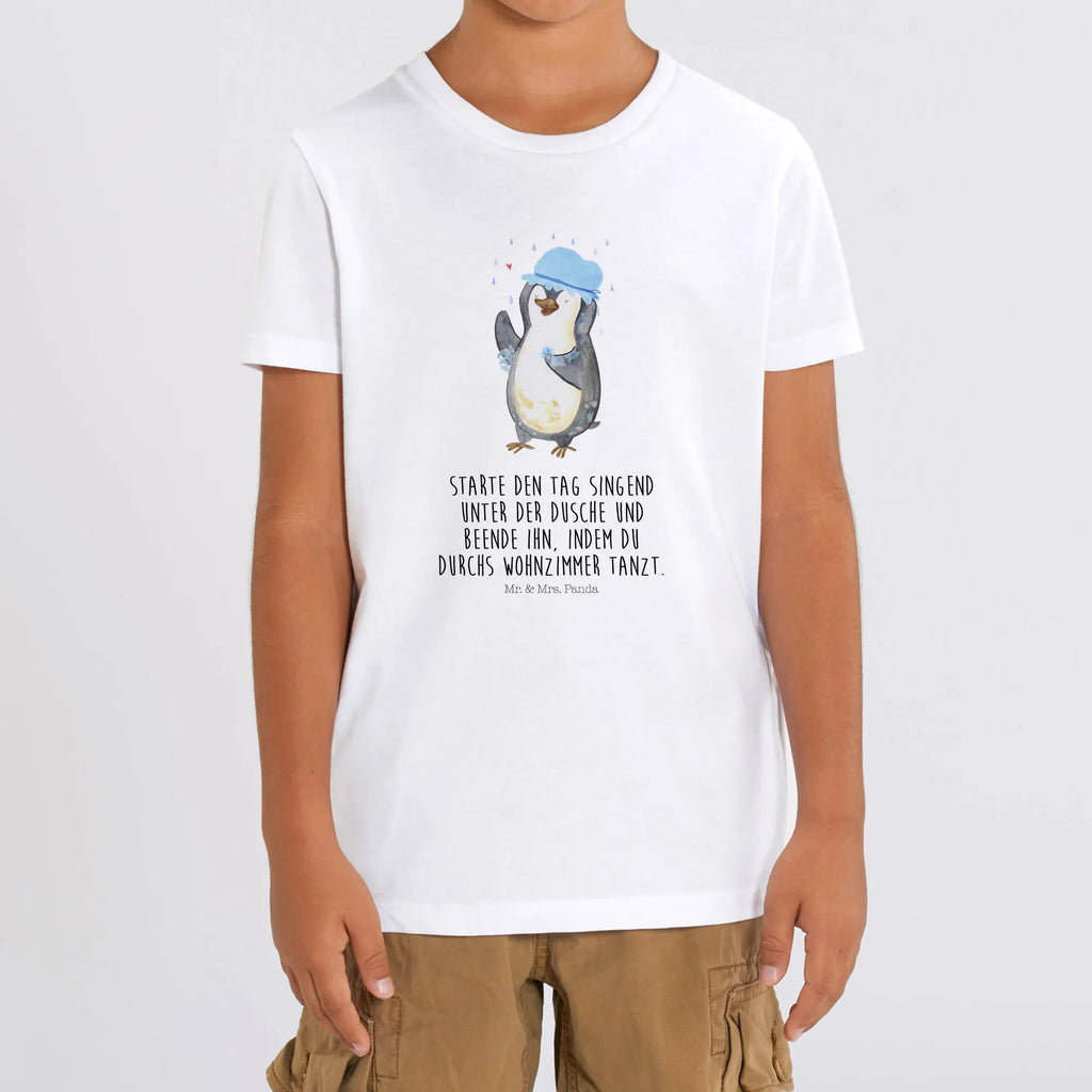 Organic Kinder T-Shirt Pinguin Duschen Kinder T-Shirt, Kinder T-Shirt Mädchen, Kinder T-Shirt Jungen, Pinguin, Pinguine, Dusche, duschen, Lebensmotto, Motivation, Neustart, Neuanfang, glücklich sein