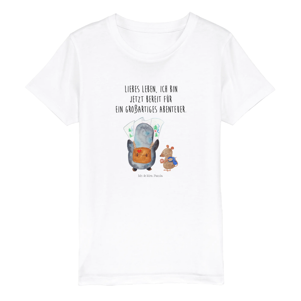 Organic Kinder T-Shirt Pinguin & Maus Wanderer Kinder T-Shirt, Kinder T-Shirt Mädchen, Kinder T-Shirt Jungen, Pinguin, Pinguine, Abenteurer, Abenteuer, Roadtrip, Ausflug, Wanderlust, wandern