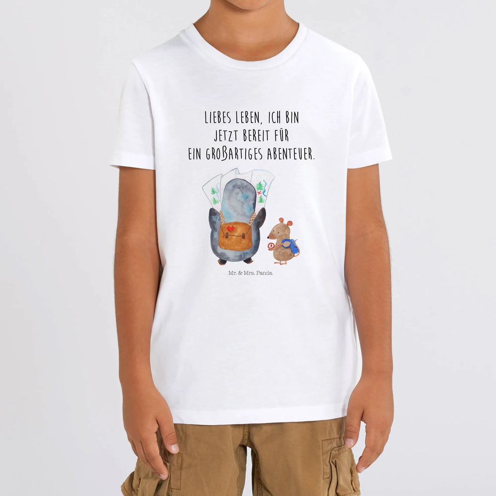 Organic Kinder T-Shirt Pinguin & Maus Wanderer Kinder T-Shirt, Kinder T-Shirt Mädchen, Kinder T-Shirt Jungen, Pinguin, Pinguine, Abenteurer, Abenteuer, Roadtrip, Ausflug, Wanderlust, wandern