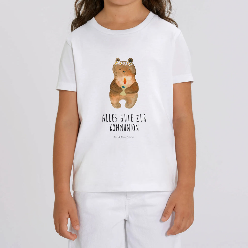 Organic Kids T-Shirt bear communion Kinder T-Shirt, Kinder T-Shirt Mädchen, Kinder T-Shirt Jungen, Bär, Teddy, Teddybär, Kommunion, Gottes Segen, Taufkerze, katholisch