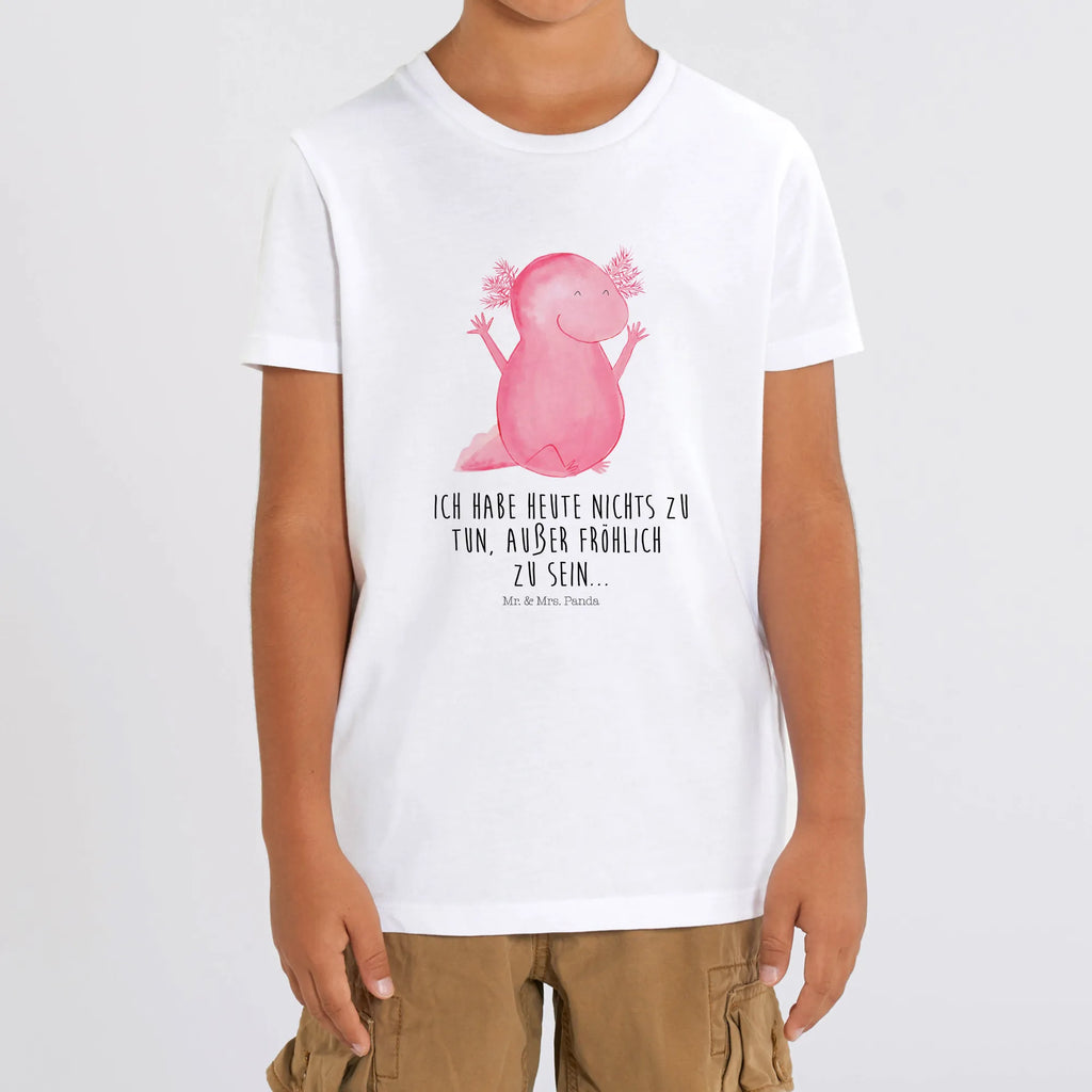 Organic Kinder T-Shirt Axolotl Hurra Kinder T-Shirt, Kinder T-Shirt Mädchen, Kinder T-Shirt Jungen, Axolotl, Molch, Axolot, Schwanzlurch, Lurch, Lurche, fröhlich, Spaß, Freude, Motivation, Zufriedenheit