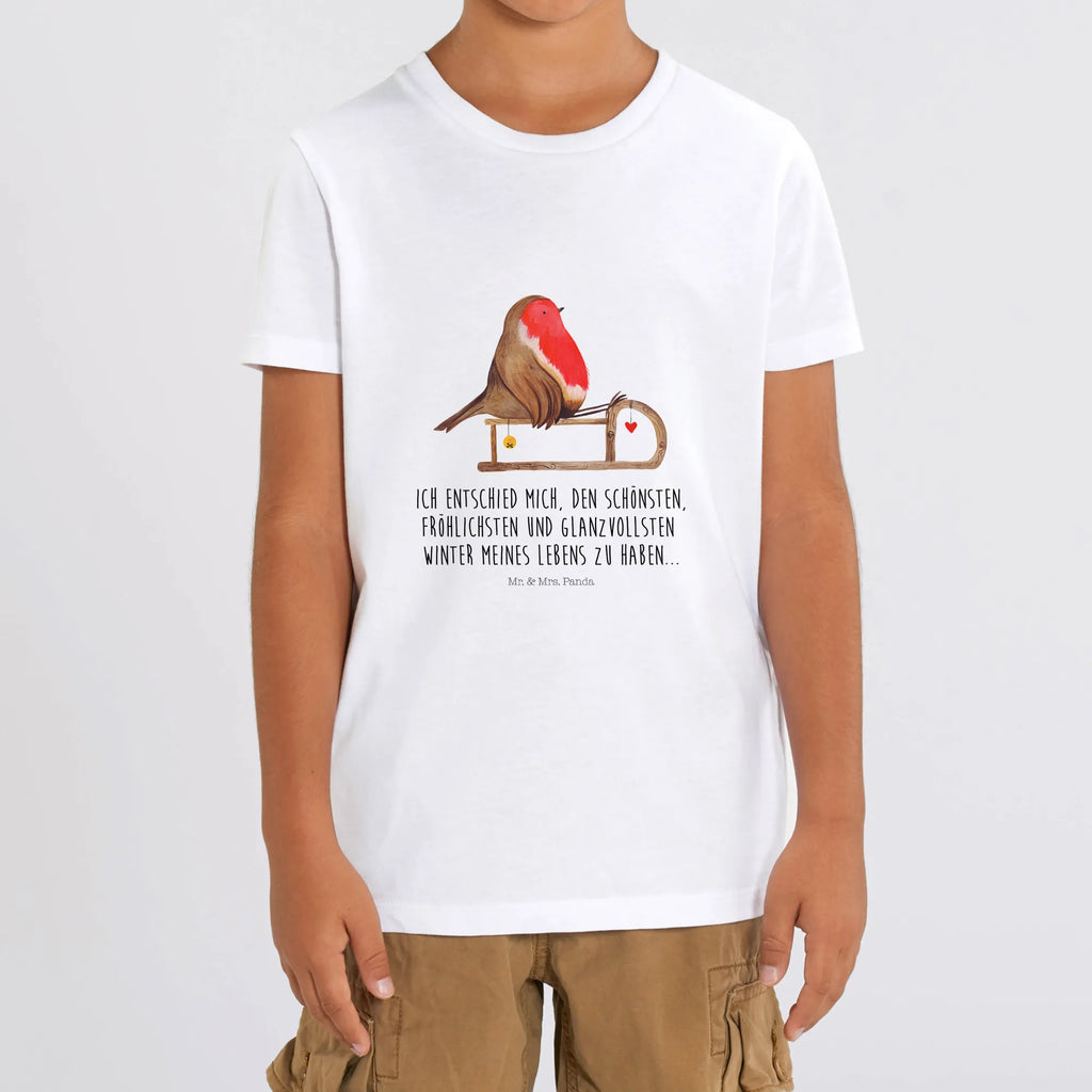 Organic Kinder T-Shirt Rotkehlchen Schlitten Kinder T-Shirt, Kinder T-Shirt Mädchen, Kinder T-Shirt Jungen, Winter, Weihnachten, Weihnachtsdeko, Nikolaus, Advent, Heiligabend, Wintermotiv, Schlitten, Vogel