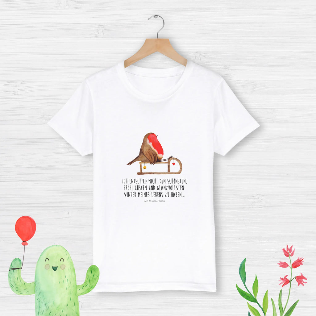 Organic Kinder T-Shirt Rotkehlchen Schlitten Kinder T-Shirt, Kinder T-Shirt Mädchen, Kinder T-Shirt Jungen, Winter, Weihnachten, Weihnachtsdeko, Nikolaus, Advent, Heiligabend, Wintermotiv, Schlitten, Vogel