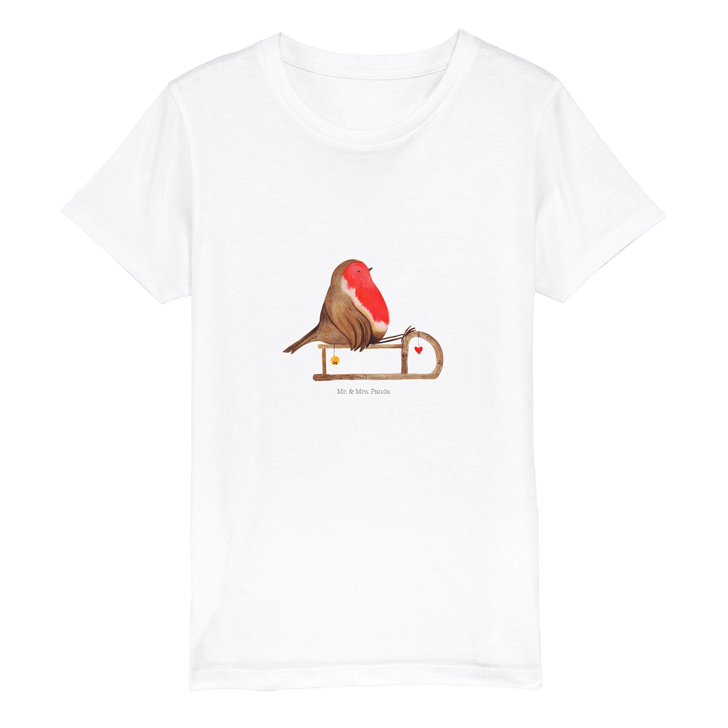 Organic Kinder T-Shirt Rotkehlchen Schlitten Kinder T-Shirt, Kinder T-Shirt Mädchen, Kinder T-Shirt Jungen, Winter, Weihnachten, Weihnachtsdeko, Nikolaus, Advent, Heiligabend, Wintermotiv, Schlitten, Vogel